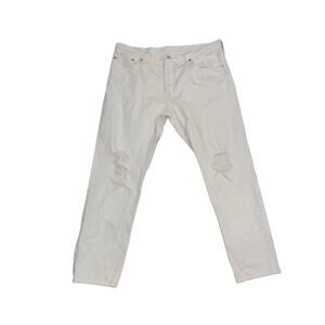 Levis 501 Button Fly White Distress Denim Jeans Pants 31x32 Casual Streetewear